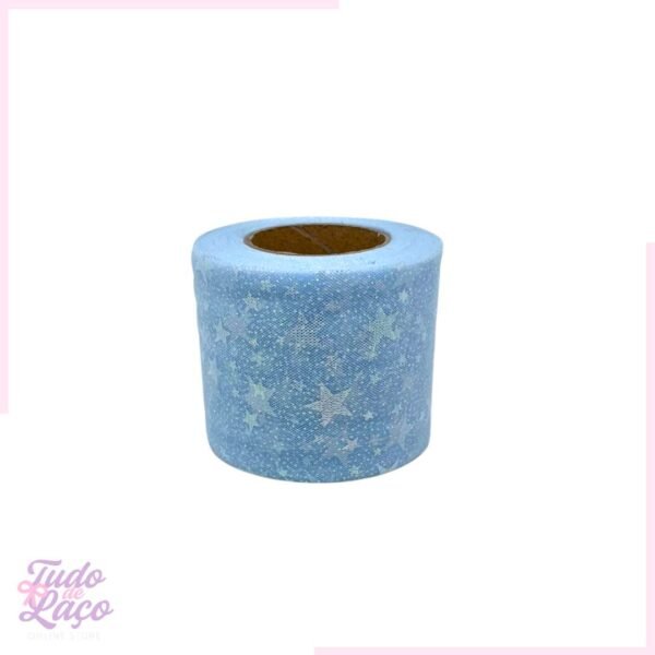 FITA TULE AZUL BEBÊ DETALHES EM ESTRELA - 6 CM (2 METROS)