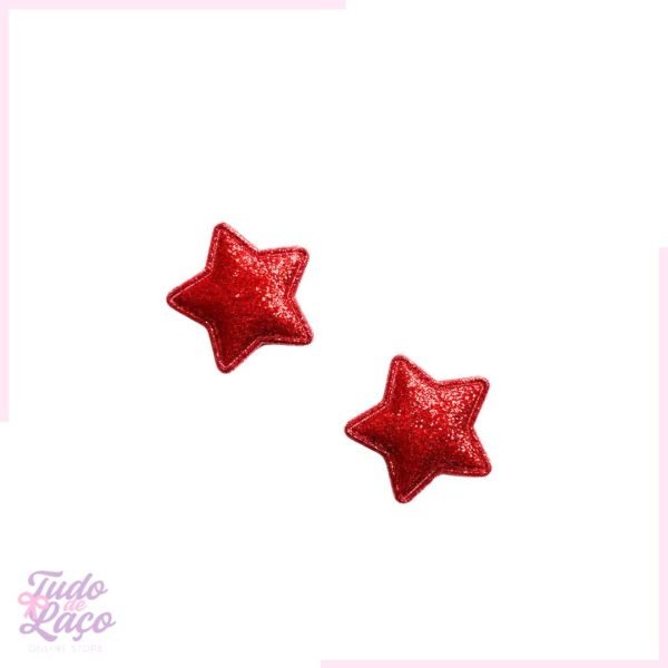 APLIQUE ESTRELA GLITTER VERMELHA - 1 UNIDADE