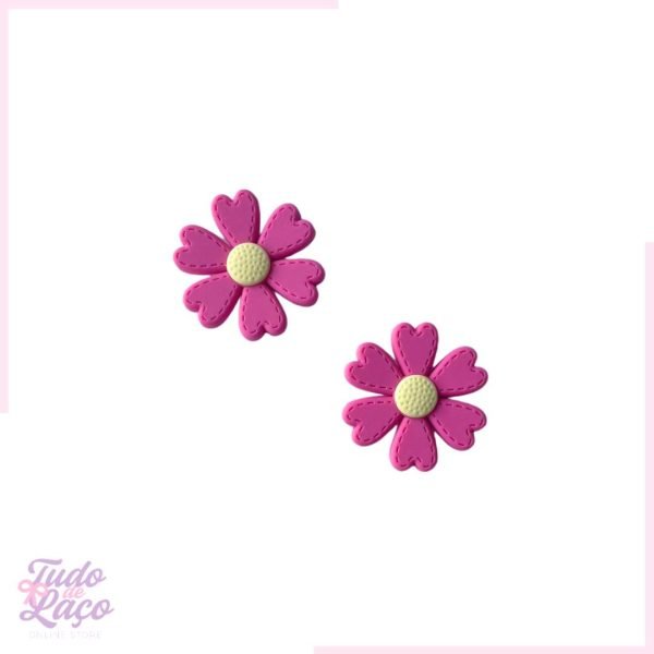 APLIQUE EMBORRACHADO FLOR PINK COM CORAÇÃO - (1 UNIDADE)