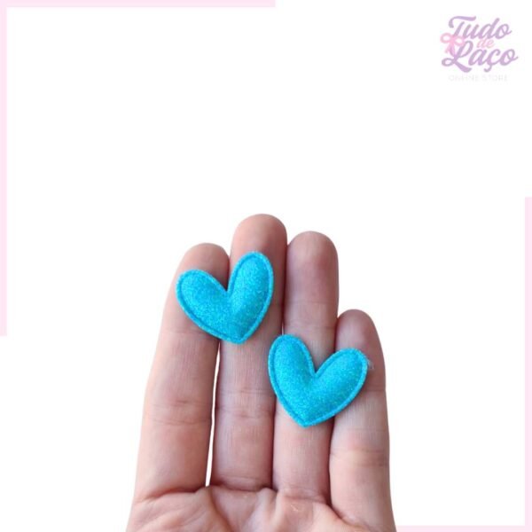 APLIQUE CORAÇÃO GLITTER AZUL - 2 UNIDADES