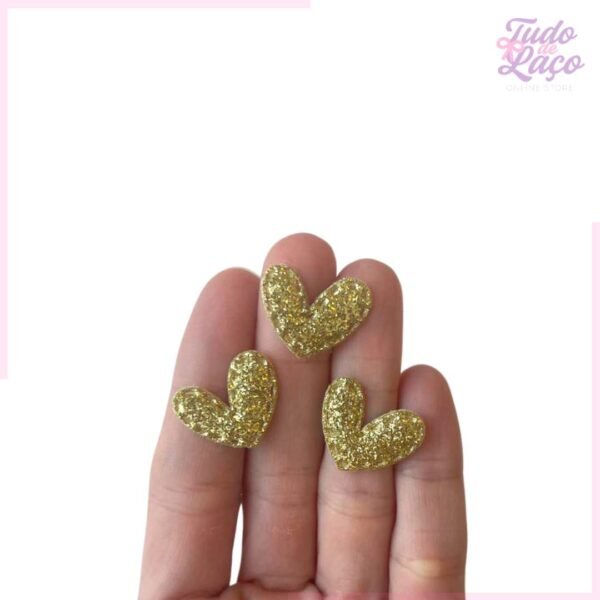 APLIQUE CORAÇÃO GLITTER DOURADO (2cm) - 5 UNIDADES