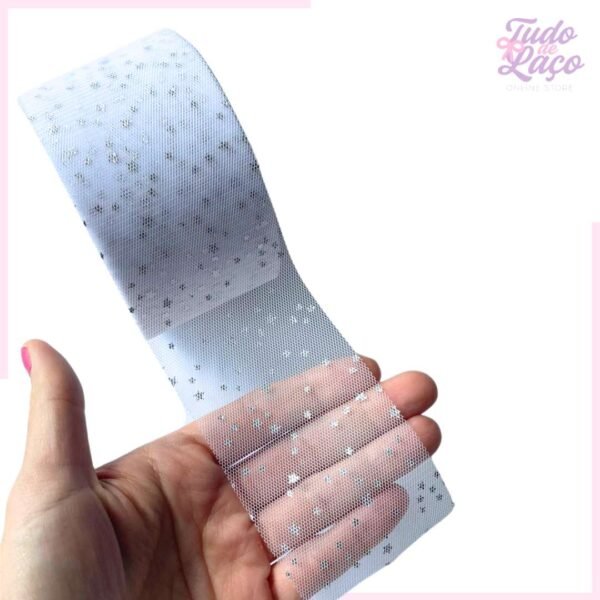 FITA TULE BRANCA C/ ESTRELAS - 6 CM (2 METROS)