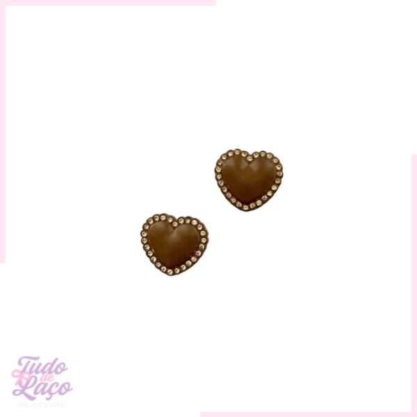 APLIQUE CORAÇÃO MARROM C/STRASS - 2CM (2 UNIDADES)