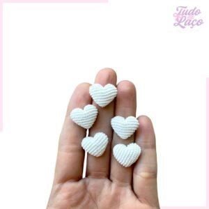 APLIQUE MINI CORAÇÃO DE COTELÊ BRANCO - 5 UNIDADES