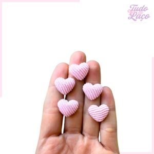 APLIQUE MINI CORAÇÃO DE COTELÊ ROSA - 5 UNIDADES