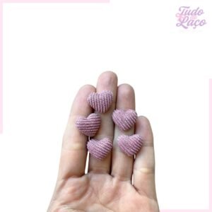 APLIQUE MINI CORAÇÃO DE COTELÊ ROSÉ - 5 UNIDADES