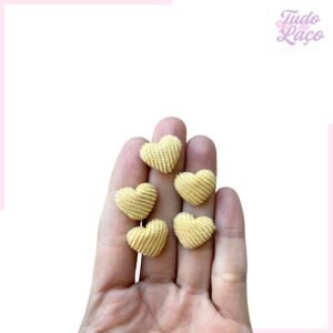 APLIQUE MINI CORAÇÃO DE COTELÊ AMARELO - 5 UNIDADES