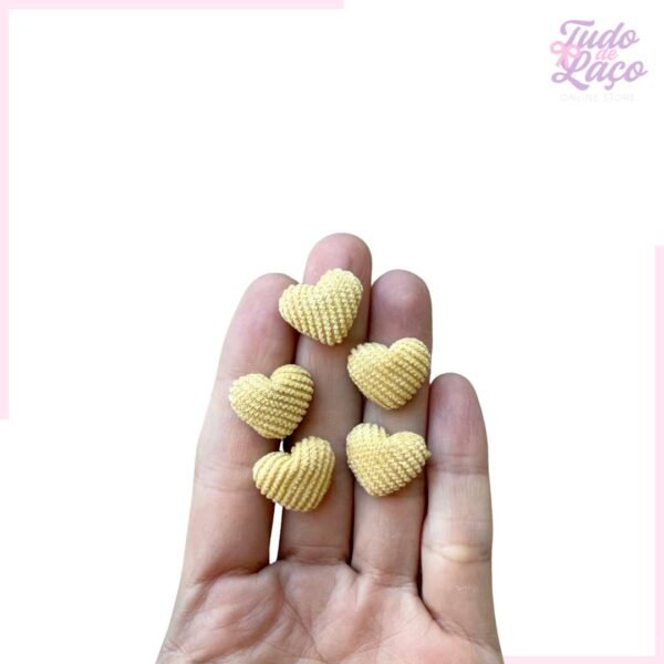 APLIQUE MINI CORAÇÃO DE COTELÊ AMARELO - 5 UNIDADES