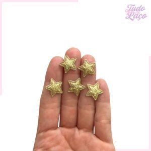 APLIQUE MINI ESTRELA DOURADA C/ GLITTER (5 UNIDADES)