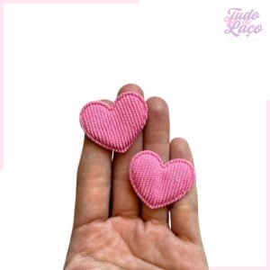 APLIQUE CORAÇÃO VELUDO COTELÊ ROSA MÉDIO - 2 UNIDADES