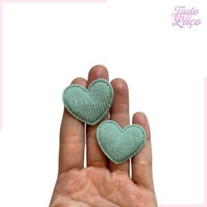 APLIQUE CORAÇÃO VELUDO COTELÊ VERDINHO - 2 UNIDADES