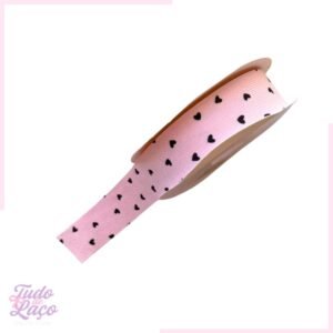 FITA VELUDO COTELÊ ROSA COM CORAÇÃO - 1 METRO