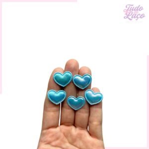 APLIQUE MINI CORAÇÃO AZUL METALIZADO - 5 UNIDADES