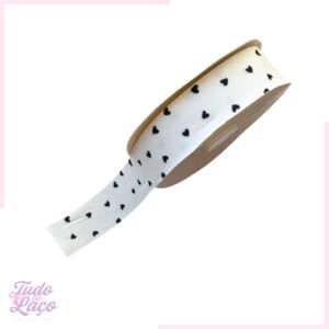 FITA VELUDO COTELÊ BRANCA COM CORAÇÃO - 1 METRO