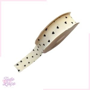 FITA VELUDO COTELÊ CREME COM CORAÇÃO - 1 METRO