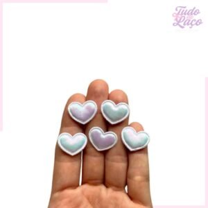 APLIQUE MINI CORAÇÃO BRANCO METALIZADO - 5 UNIDADES