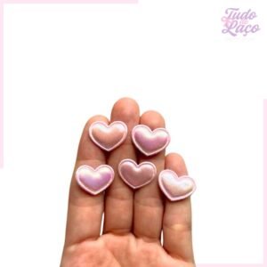 APLIQUE MINI CORAÇÃO ROSA METALIZADO - 5 UNIDADES