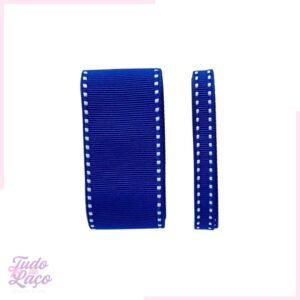 KIT FITA AZUL ROYAL C/ PESPONTO BRANCO N2 e N9 (2 METROS CADA)