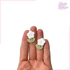 APLIQUE FLOR BRANCA C/FOLHA - 2 UNIDADES