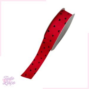 FITA VELUDO COTELÊ VERMELHA COM CORAÇÃO - 1 METRO