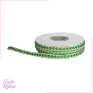 FITA CORAÇÃO BORDADO VERDE BANDEIRA (N2) - 1 METRO