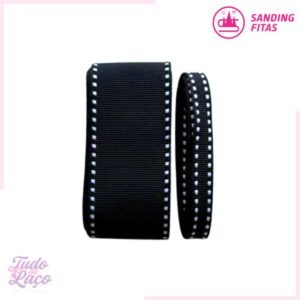 KIT FITA PRETA C/ PESPONTO BRANCO N2 e N9 (2 METROS CADA)