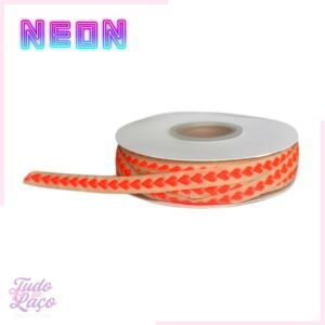 FITA CORAÇÃO BORDADO LARANJA NEON (N2) - 1 METRO