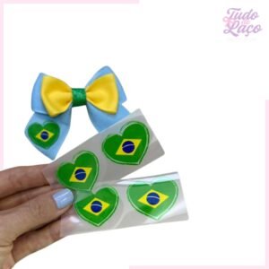 APLIQUE TRANSFER PARA FITAS CORAÇÃO BRASIL - 10 UNIDADES
