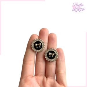 PASTILHA REDONDA LAÇO PRETO C/STRASS - 2 CM (2 UNIDADES)
