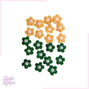 MINI FLOR BORDADA VERDE E AMARELA 10 CADA COR - 1,5CM (20 UNIDADES)