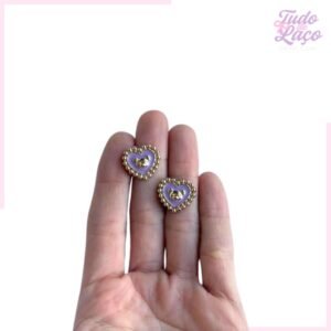 APLIQUE LILÁS MINI CORAÇÃO COM URSO - 1,5 CM (2 UNIDADES)