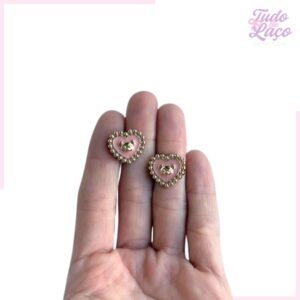 APLIQUE ROSA MINI CORAÇÃO COM URSO - 1,5 CM (2 UNIDADES)