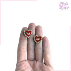 APLIQUE VERMELHO MINI CORAÇÃO COM URSO - 1,5 CM (2 UNIDADES)