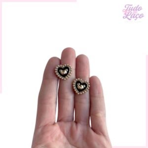APLIQUE PRETO MINI CORAÇÃO COM URSO - 1,5 CM (2 UNIDADES)