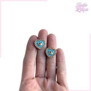 APLIQUE AZUL MINI CORAÇÃO COM URSO - 1,5 CM (2 UNIDADES)