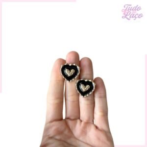 APLIQUE CHATON PRETO CORAÇÃO NOVO - 2CM (2 UNIDADES)