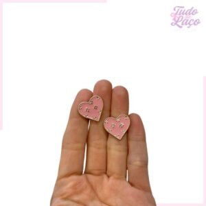 APLIQUE CHATON ROSA CHICLETE CORAÇÃO GRIFE - 2CM (2 UNIDADES)